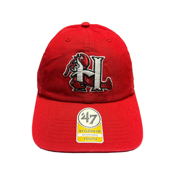Hickory Crawdads '47 Red Cleanup Youth H Logo Adjustable Hat