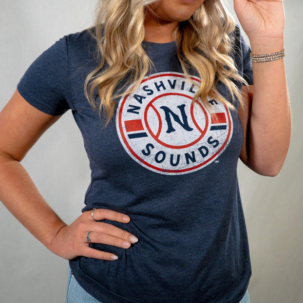 Nashville Sounds 108 Stitches Ladies Navy Primary Logo Tee