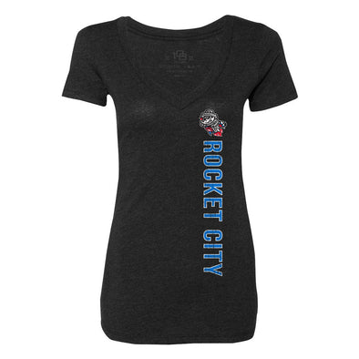 Ladies Black Primary Vertical V-Neck T-shirt