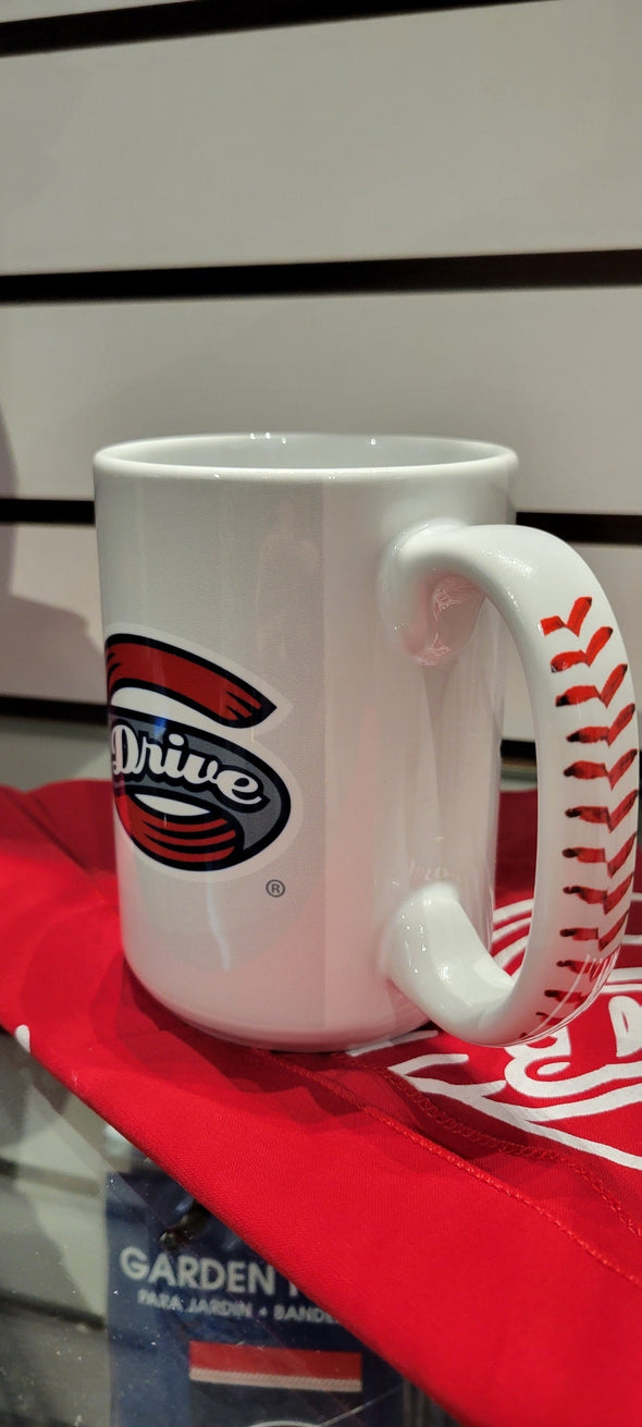 Greenville Drive White Coffee Mug w/Red Stitching Detail on Handle