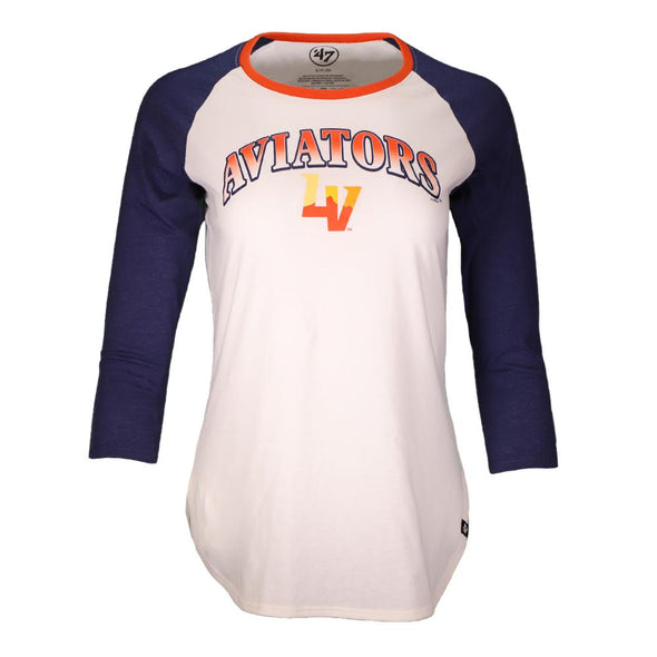 Women's Las Vegas Aviators '47 Brand Aviators LV Fade Splitter Sandstone/Navy Raglan 3/4 Sleeve T-Shirt