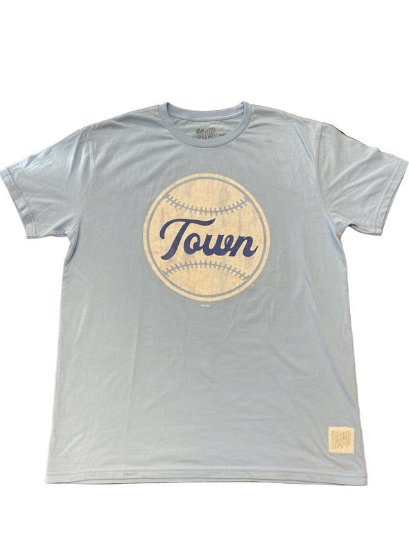 Retro Brand Distressed Powder Blue Baseballtown Logo Tee