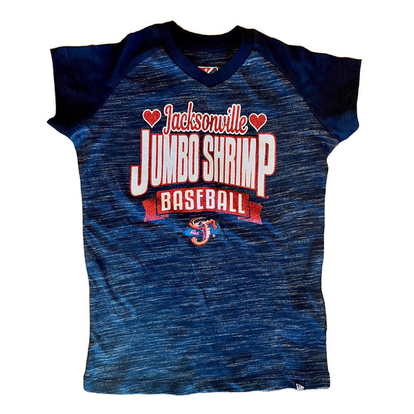 Jacksonville Jumbo Shrimp New Era Youth Girls Glitter V Neck