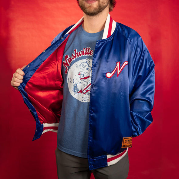 Nashville Sounds Official League Summer Satin Royal Throwback Jacket