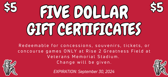 Cedar Rapids Kernels $5 gift certificates-2024