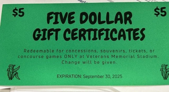 Cedar Rapids Kernels $5 gift certificates-2025