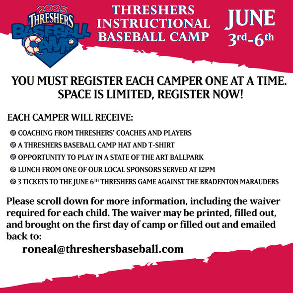 Threshers 2025 June 3rd-6th Baseball Camp