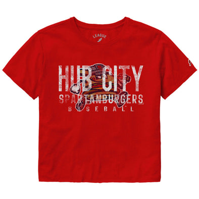 Women's Distressed Script Red League Crop Top