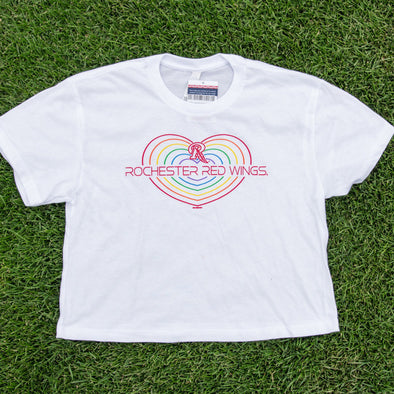 Rochester Red Wings Womens Rainbow Heart Crop T-Shirt