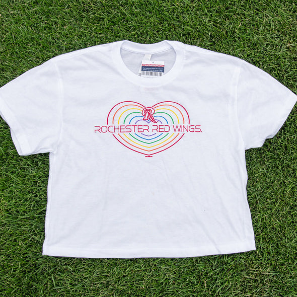 Rochester Red Wings Womens Rainbow Heart Crop T-Shirt
