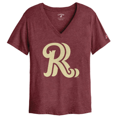 League Ladies V-Neck Heather Garnet Tee