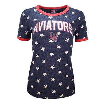 Women's Las Vegas Aviators New Era 4th of July Aviators LV Ringer Navy Short Sleeve T-Shirt