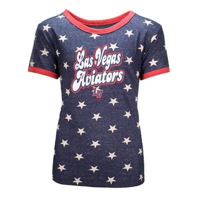 Girls' Las Vegas Aviators New Era 4th of July LVA Script LV Ringer Navy Short Sleeve T-Shirt