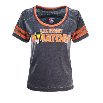 Women's Las Vegas Aviators New Era LVA Wordmark Gray/Orange Varsity Short Sleeve T-Shirt