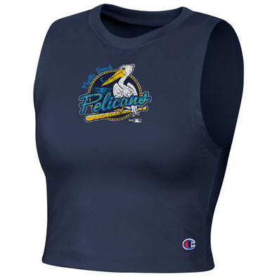 Myrtle Beach Pelicans Champion Ladies Navy Primary Inline Crop Tank