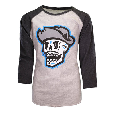 Kids' Las Vegas Reyes de Plata 108 Stitches Skull Razorback Black/Gray Raglan 3/4 Sleeve T-Shirt