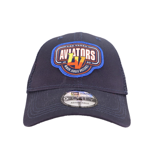 Las Vegas Aviators New Era LV Logo Patch Trucker Navy 9FORTY Snapback Hat