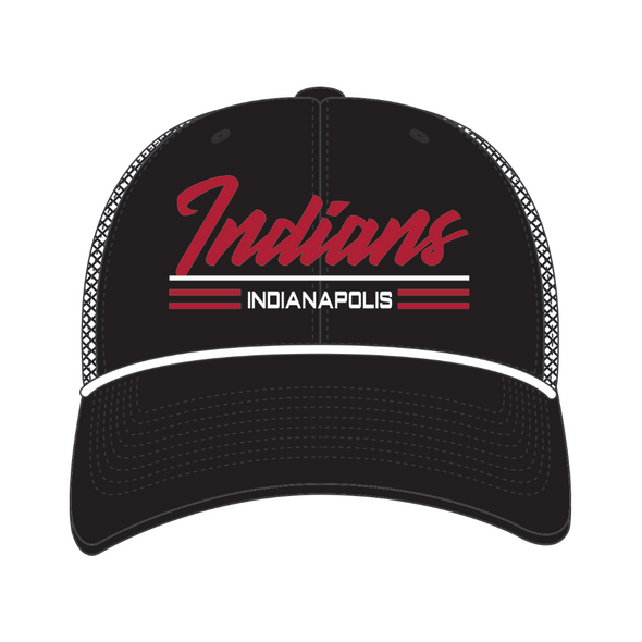 Indianapolis Indians '47 Adult Black Garner Rope Adjustable Trucker Snapback Cap