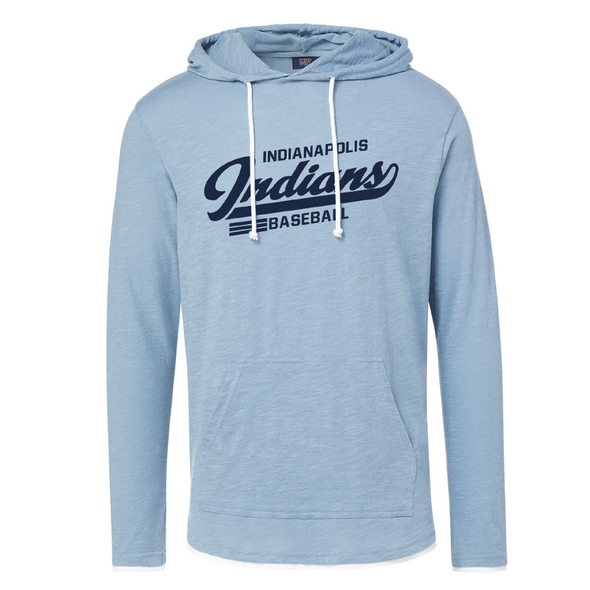 Indianapolis Indians Adult Light Denim Heather Miles Slub Hooded Tee