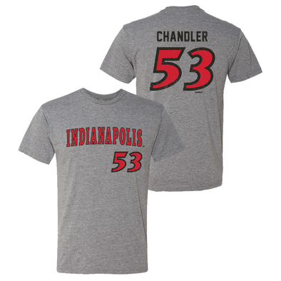 Indianapolis Indians Adult Grey Road Bubba Chandler Name and Number Tee