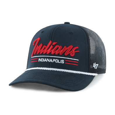 Indianapolis Indians '47 Adult Black Garner Rope Adjustable Trucker Snapback Cap