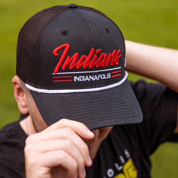 Indianapolis Indians '47 Adult Black Garner Rope Adjustable Trucker Snapback Cap