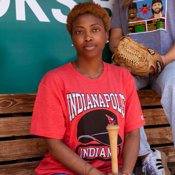 Indianapolis Indians Adult Red Batting Helmet Tee