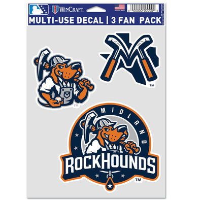 Midland RockHounds WinCraft Fan Multi-Use 3-Pack Decal Sheet