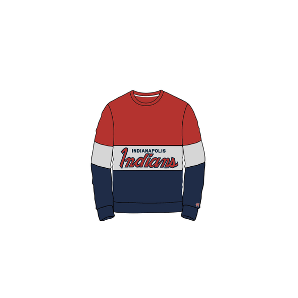 Indianapolis Indians Adult Homage Red/Grey/Navy Colorblock Stripe Crewneck Sweatshirt