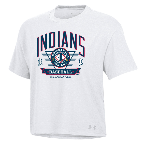 Indianapolis Indians Women's White Primary Logo Short Cropped Under Armour All Day Tee