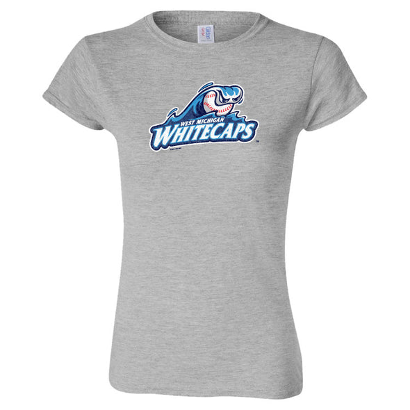 West Michigan Whitecaps Ladies Primary Distressed Logo Grey Tee