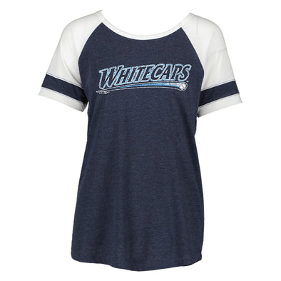 West Michigan Whitecaps Ladies Colorblock Script Logo Tee