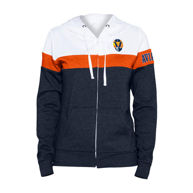 Women's New Era Left Chest Aviator Navy/Orange/White Full Zip Hoodie