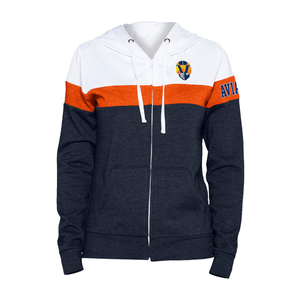 Women's New Era Left Chest Aviator Navy/Orange/White Full Zip Hoodie