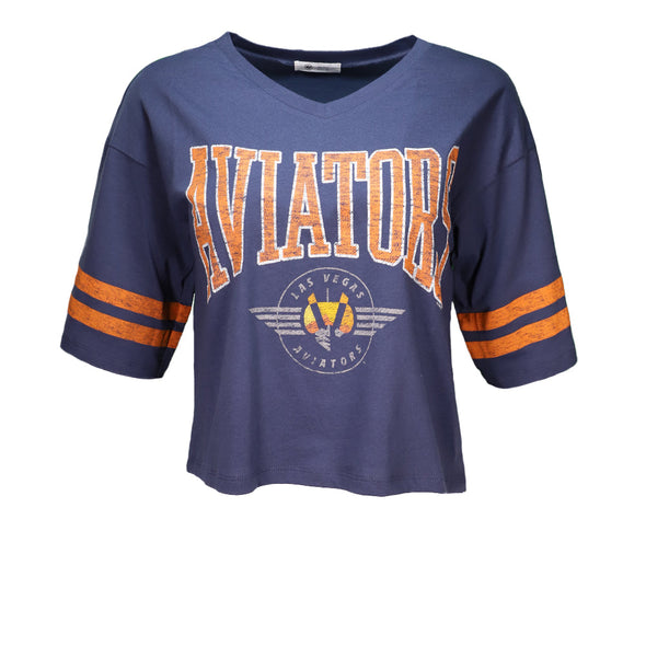 Women's Las Vegas Aviators '47 Brand Aviators Retro Logo Fanfare Navy Short Sleeve Crop T-Shirt