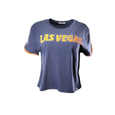 Women's Las Vegas Navy/Orange Premier Wordmark '47 Dolphin Hem Crop Tee