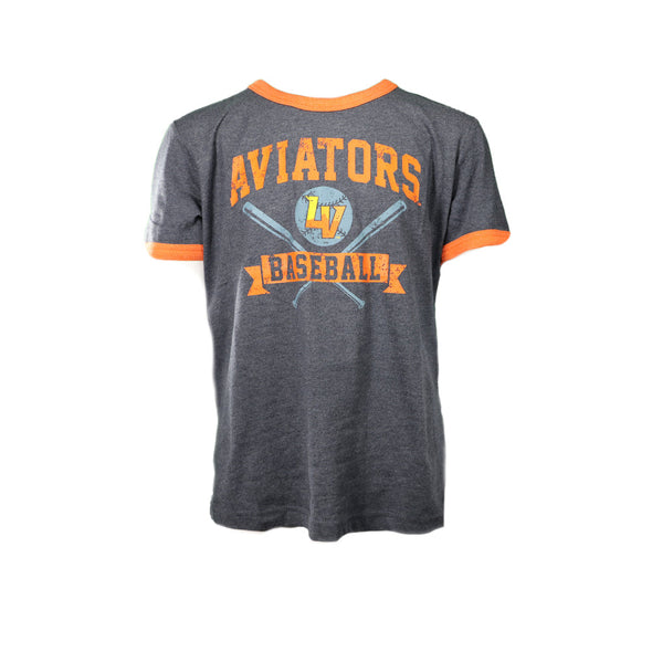 Kids' New Era Aviators Baseball Bats Navy/Orange Ringer Short Sleeve T-Shirt