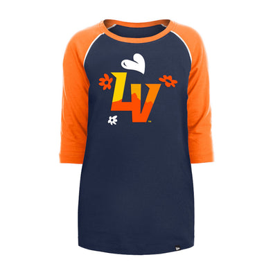 Girls' Las Vegas Aviators New Era LV Hearts/Flowers Navy/Orange 3/4 Sleeve T-Shirt