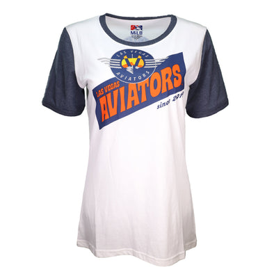 Women's Las Vegas Aviators New Era LVA Retro Logo White/Navy Bi-Blend Short Sleeve T-Shirt