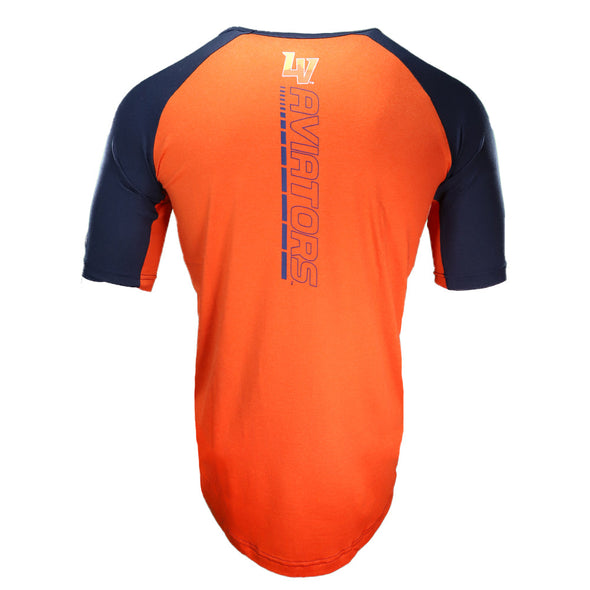 Men's Las Vegas Aviators New Era Aviators LV Razorback Navy/Orange Brushed Heather Short Sleeve T-Shirt