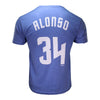 Men's Las Vegas 51s 108 Stitches Pete Alonso #34 Name & Number Blue Tri-Blend Short Sleeve T-Shirt