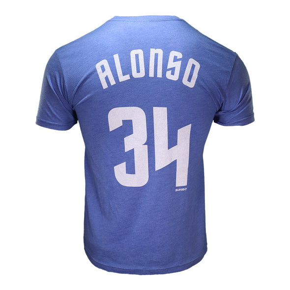 Men's Las Vegas 51s 108 Stitches Pete Alonso #34 Name & Number Blue Tri-Blend Short Sleeve T-Shirt