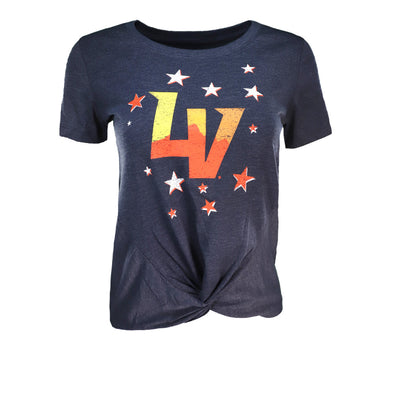Women's New Era LV Starry Navy Front Knot Short Sleeve T-Shirt