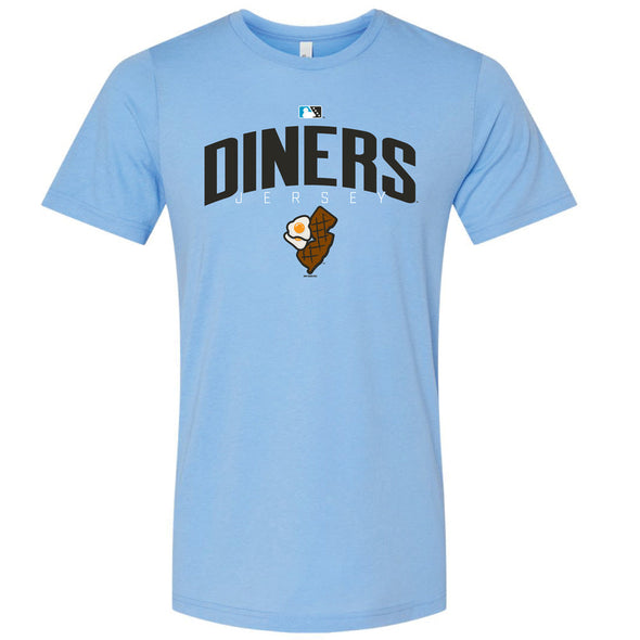 Somerset Patriots Adult Jersey Diners State & Eggs Solid Blue Premium Tri-blend Gallagher Tee