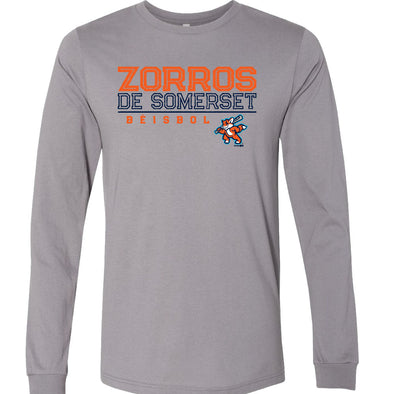 Somerset Patriots Adult Long Sleeve Dark Grey Storm Copa de la Diversion Zorros de Somerset Opposition Tshirt