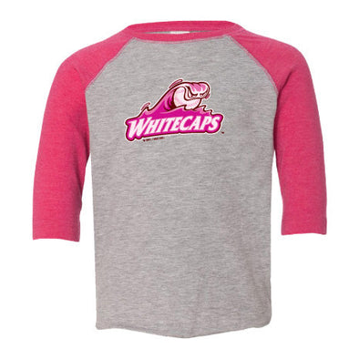 West Michigan Whitecaps Toddler 3/4 Sleeve Pink/Grey Baseball Tee