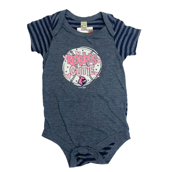 Memphis Redbirds Infant Pink/Heather Navy Striped Onesie