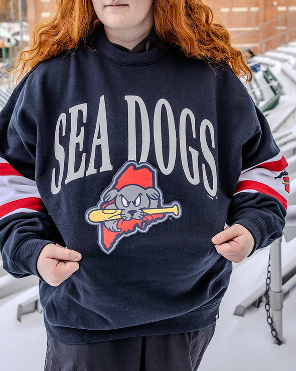 Portland Sea Dogs 47 Brand Steadfast Sleeve Paneled Crewneck