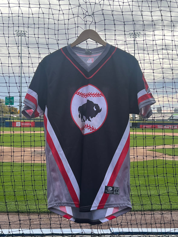 Buffalo Bisons Autographed & Game Worn Sublimated Hockey Black Jersey - Mason Fluharty #44 Size 44