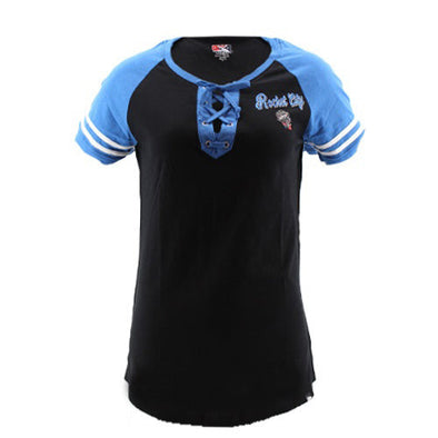 Ladies Black Primary Raglan Scoop Laced T-shirt